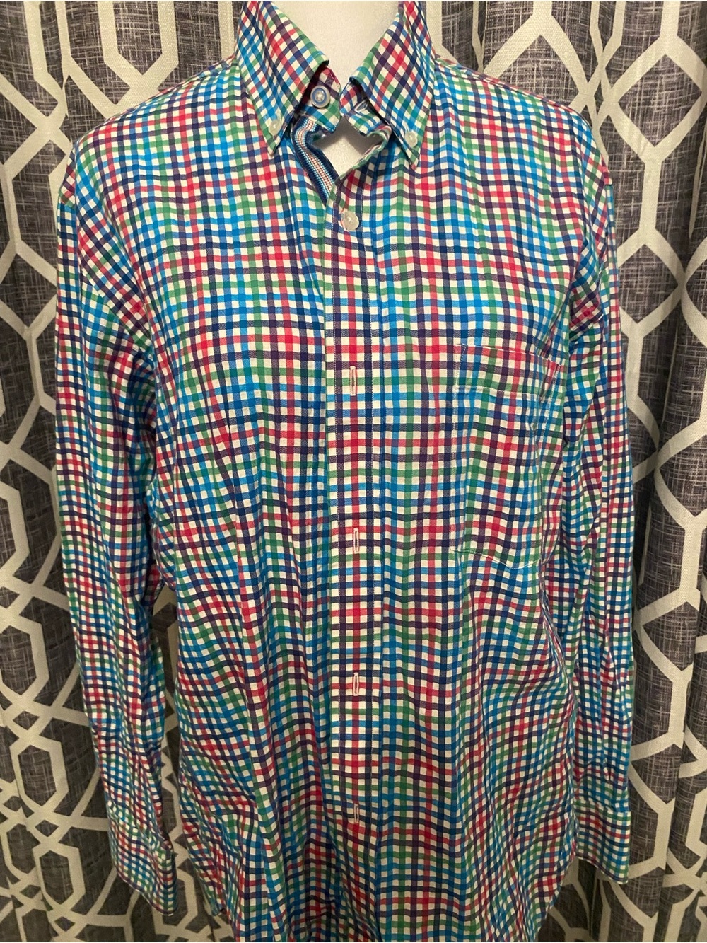 Tailorbyrd Multi-Color Check Button-Down Shirt (Blue, Red, Green, White)